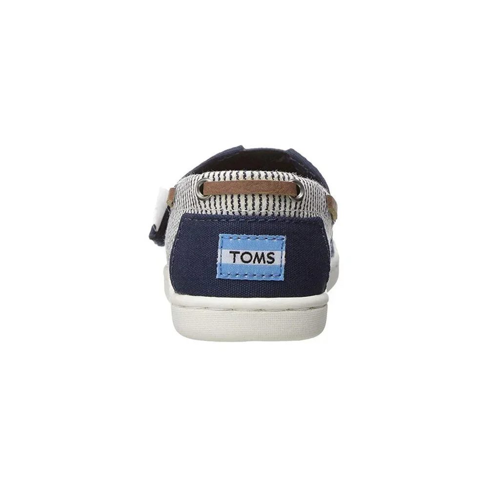NEW TOMS Kids Bimini Navy Canvas Striped Slip On Loafer Boat Shoe